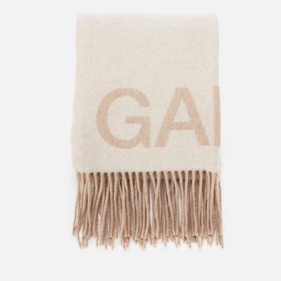 Ganni Women's Fringed Wool Scarf - Egret