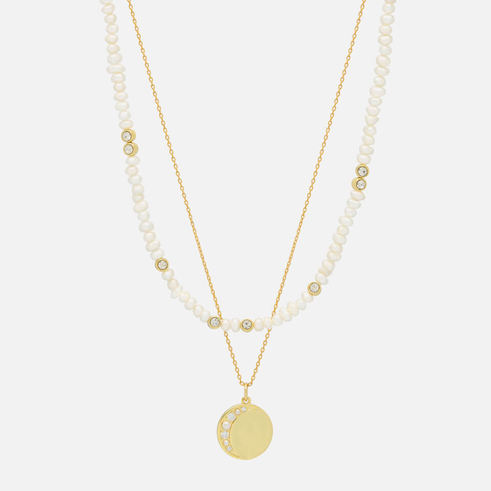 Estella Bartlett Moonz Glass Pearl Gold-Tone Double Chain Necklace