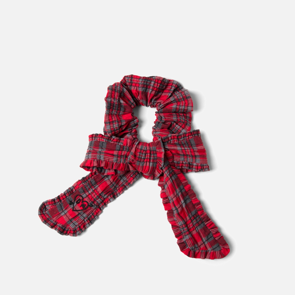 Damson Madder Checked Cotton Bow Scrunchie