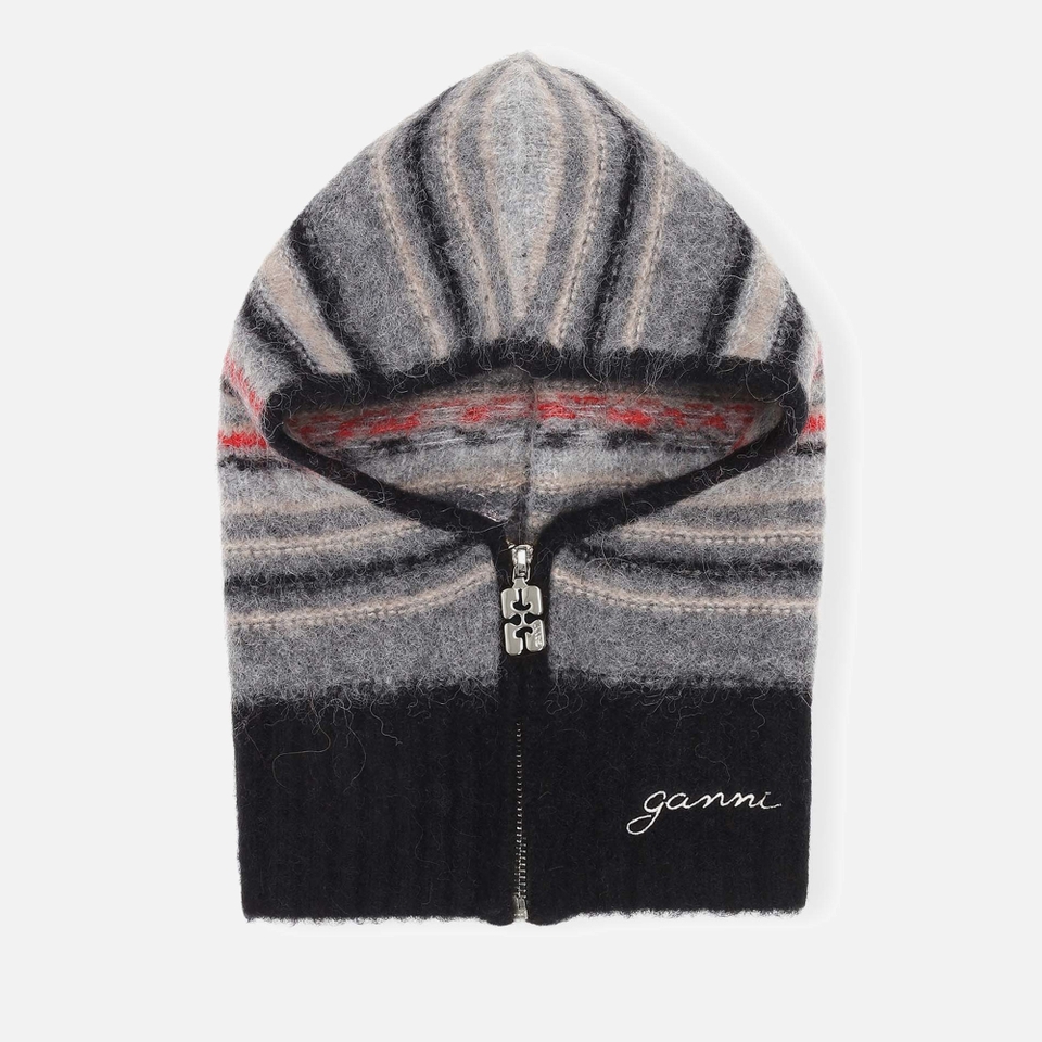 Ganni Striped Soft Wool-Blend Zip Balaclava