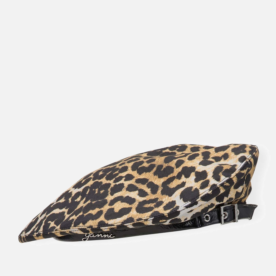 Ganni Leopard-Print Organic Cotton-Twill Beret