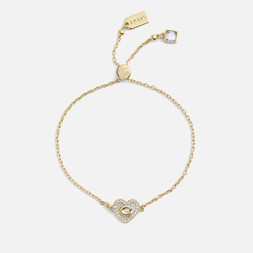 Coach Pavé Heart Gold-Toned Slider Bracelet