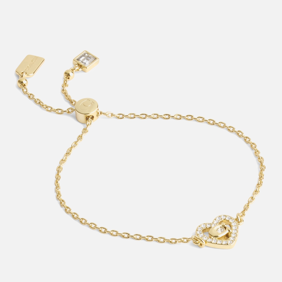Coach Pavé Heart Gold-Toned Slider Bracelet