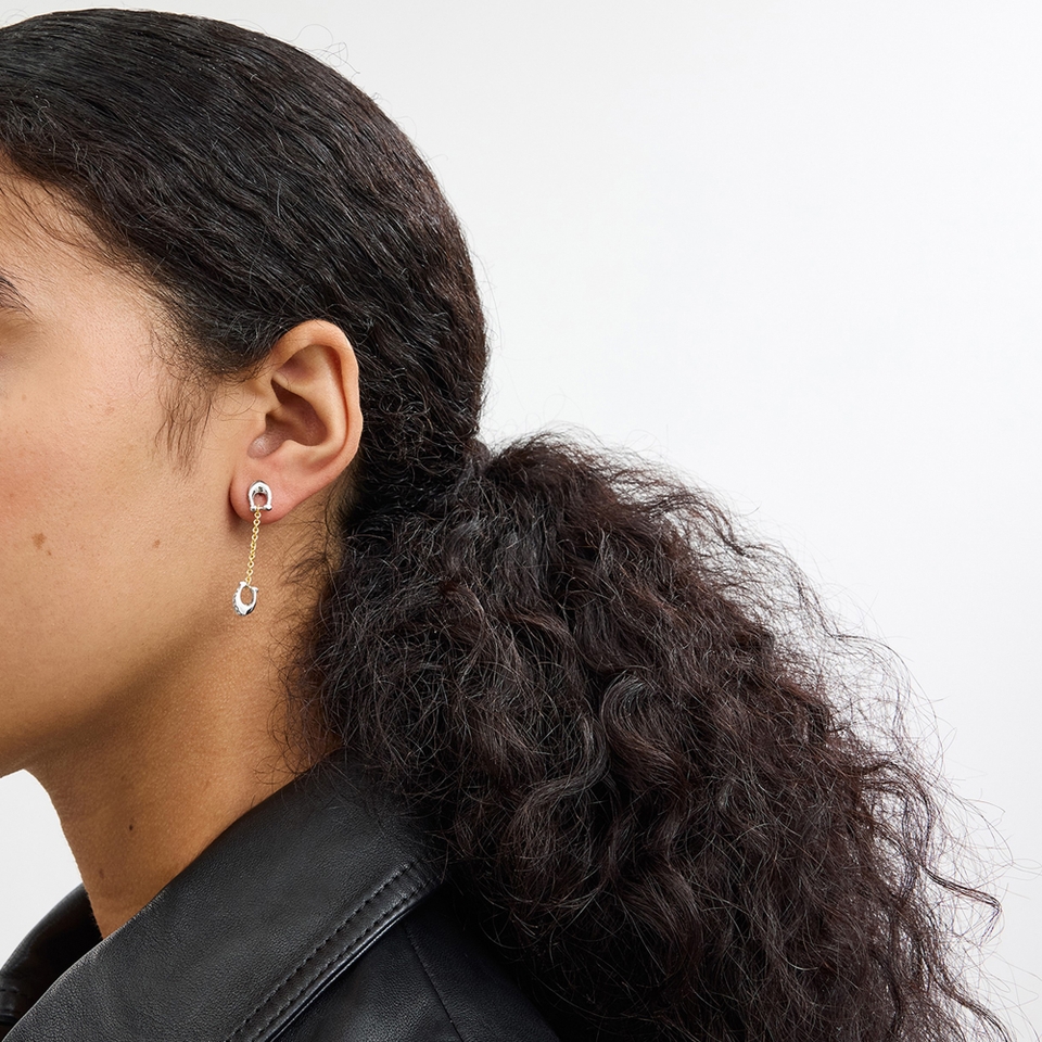 Coach Signature Pavé C Linear Silver & Gold-Tone Earrings