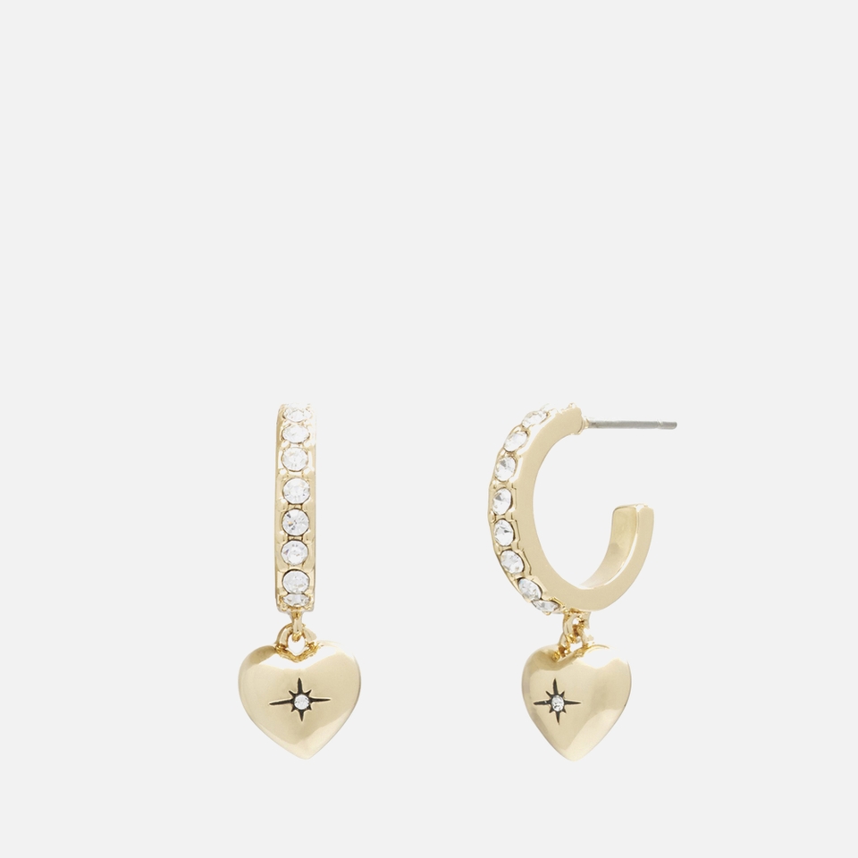Coach Heart Pavé Gold-Tone Huggie Earrings