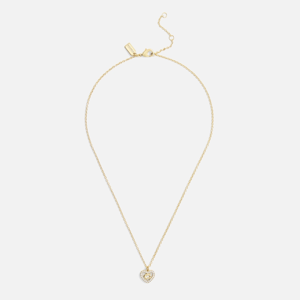 Coach Signature C Pavé Gold-Toned Heart Pendant Necklace