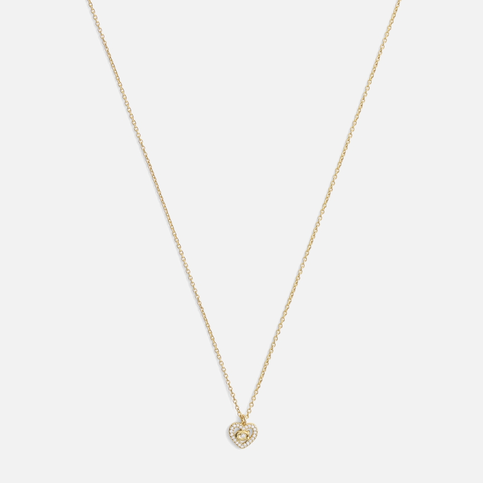 Coach Signature C Pavé Gold-Toned Heart Pendant Necklace