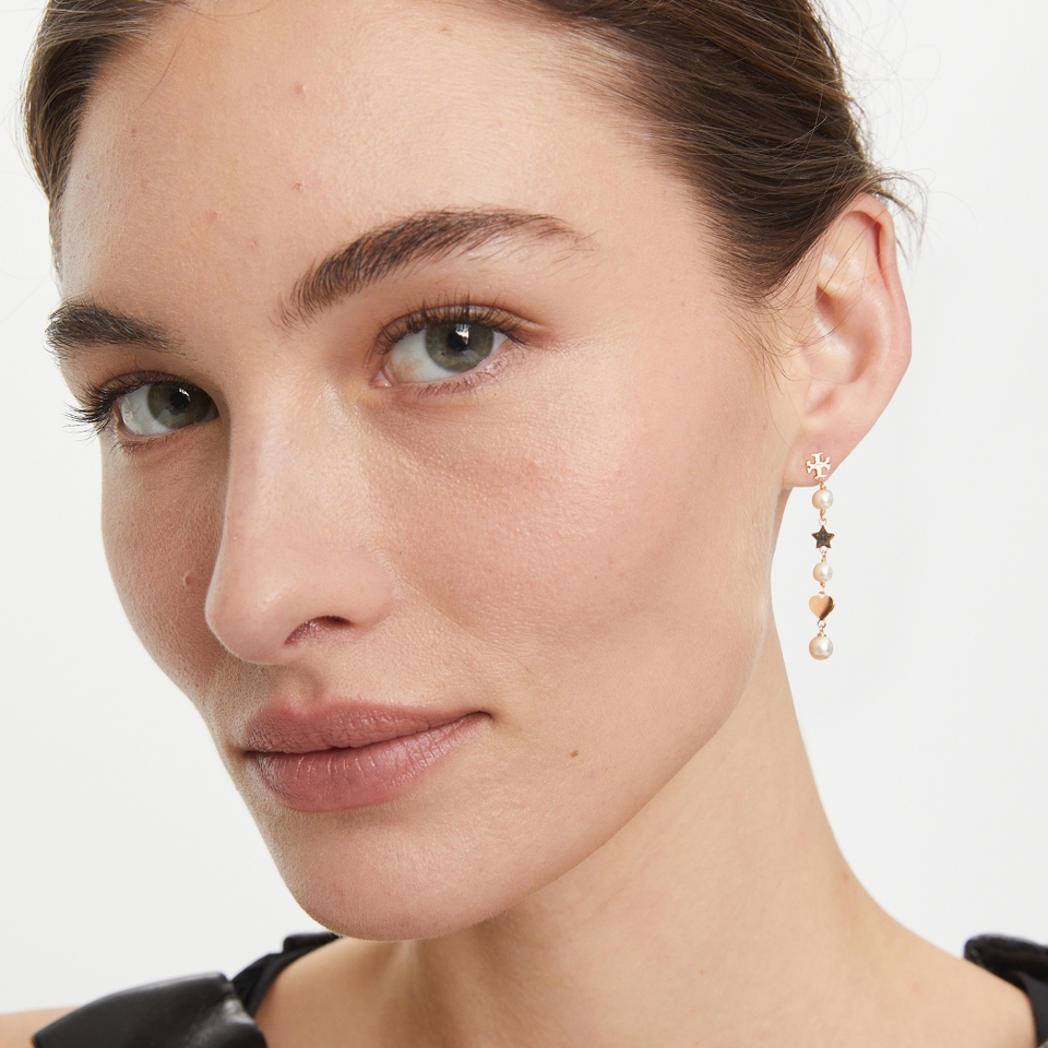 Tory Burch Kira Linear Pearl Gold-Tone Earrings