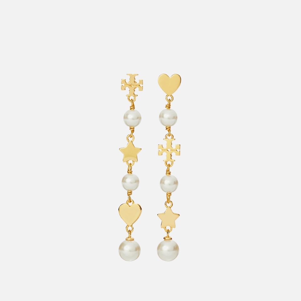 Tory Burch Kira Linear Pearl Gold-Tone Earrings