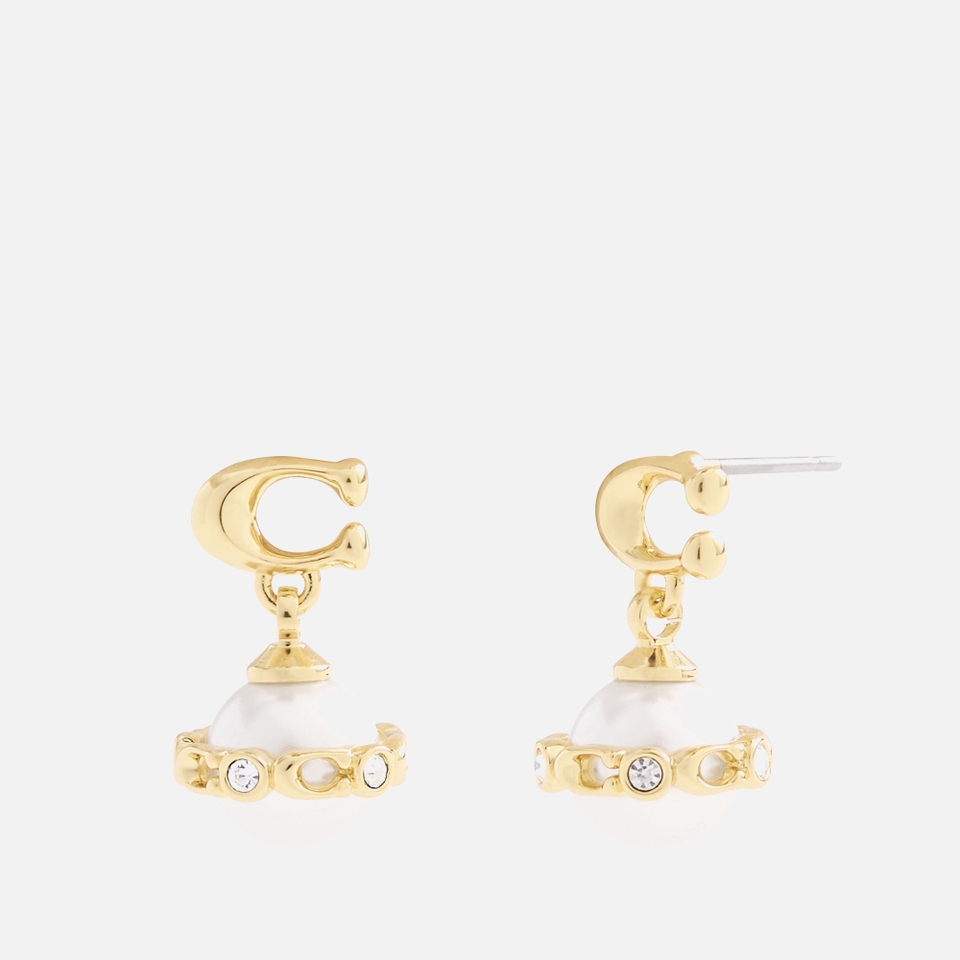 Coach Pearl Orb Gold-Tone Drop Earrings